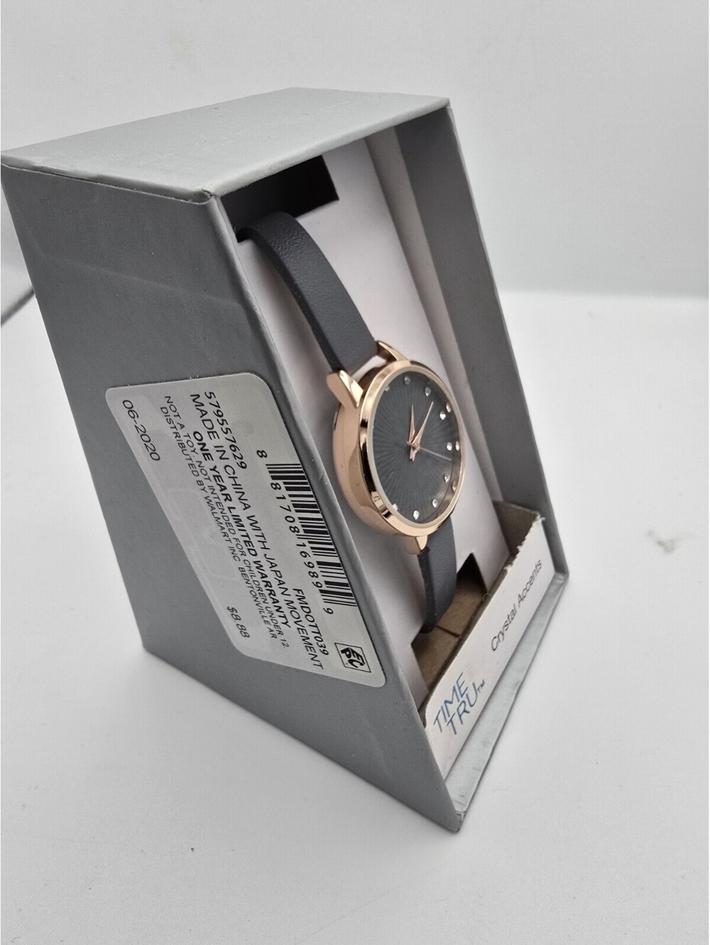Time and Tru FMDOTT039 Ladies Crystal Accents Watch Rose Gold Tone Grey Strap - Picture 2 of 7
